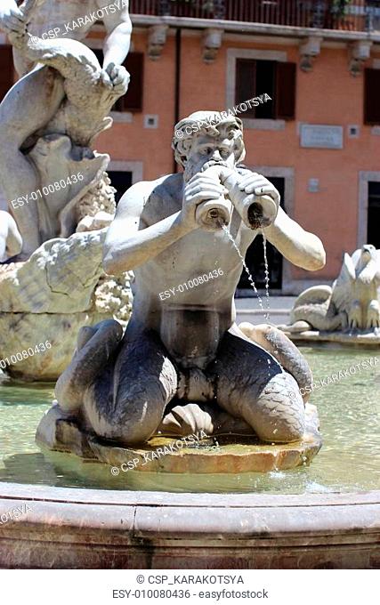 Architectural details of Fontana del Moro or Moro Fountain. Rome
