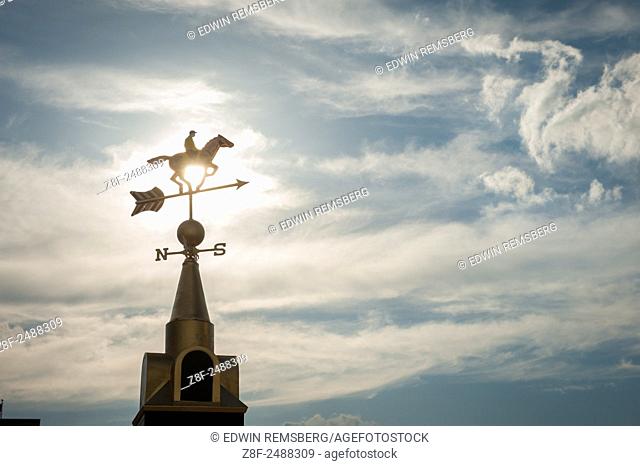 Weather vane of a jockey on a horse in Baltimore, Maryland, USA