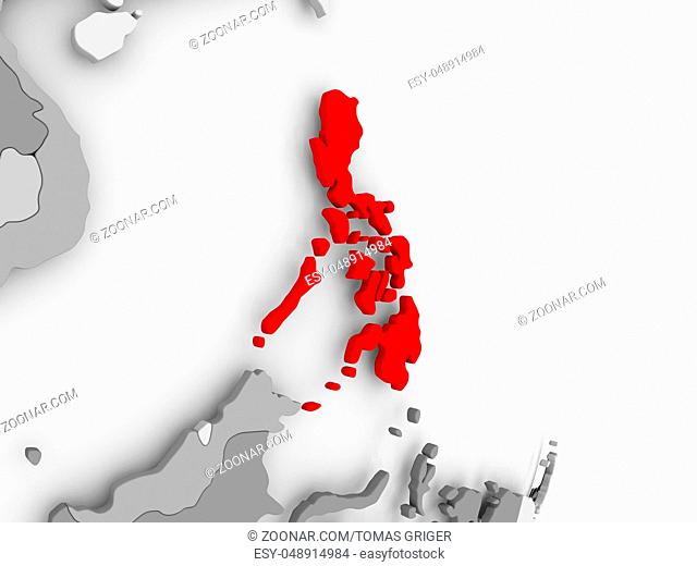 Philippines highlighted in red on grey political globe. 3D illustration