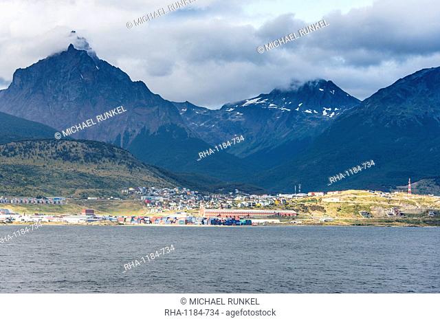 View of Ushuaia, Beagle Channel, Tierra del Fuego, Argentina, South America