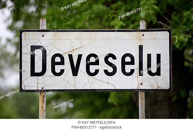 The town sign near the radar unit of the first base to be part of the NATO missile shield in Deveselu, Romania, 12 May 2016