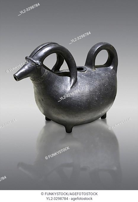 Phrygian grey ceramic rhython in the shape of a goat from Gordion. Phrygian Collection, 8th-7th century BC - Museum of Anatolian Civilisations Ankara