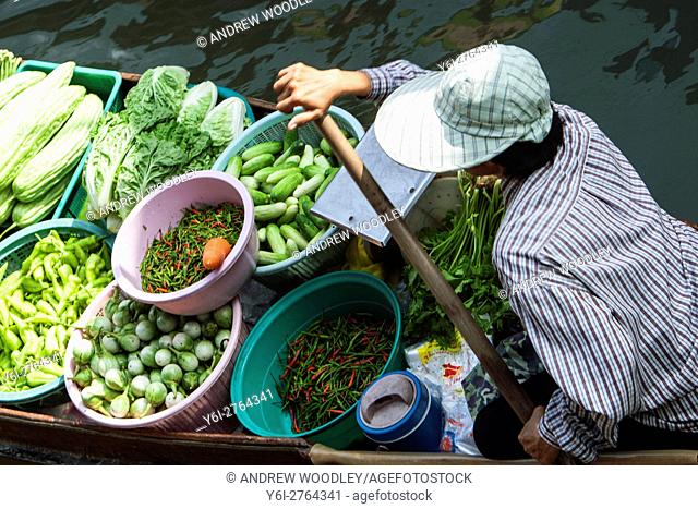 Vegetables floating market Damnoen Saduak outside Bangkok Thailand