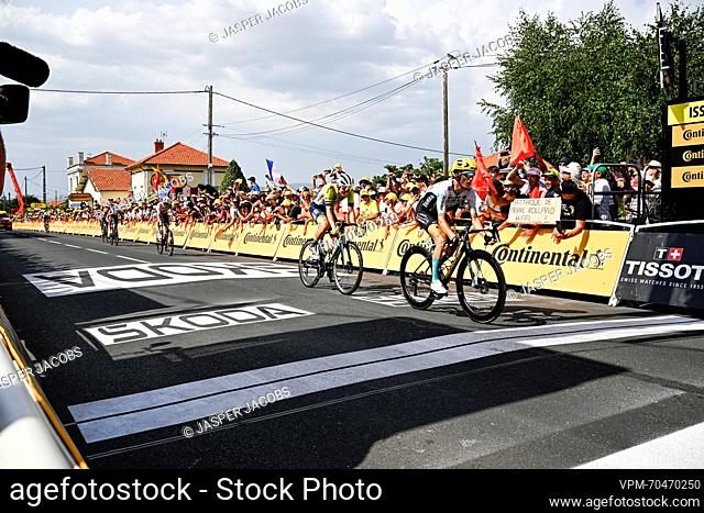 Spanish Pello Bilbao Lopez of Bahrain-Victorious wins stage 10 of the Tour de France cycling race, a 167, 2 km race from Vulcania to Issoire, France