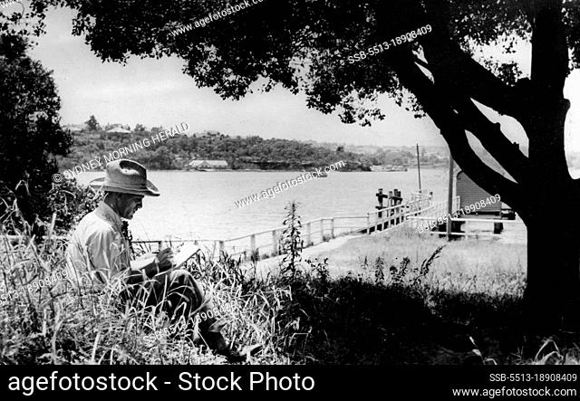 H. Hanke at work beside the river. February 17, 1935