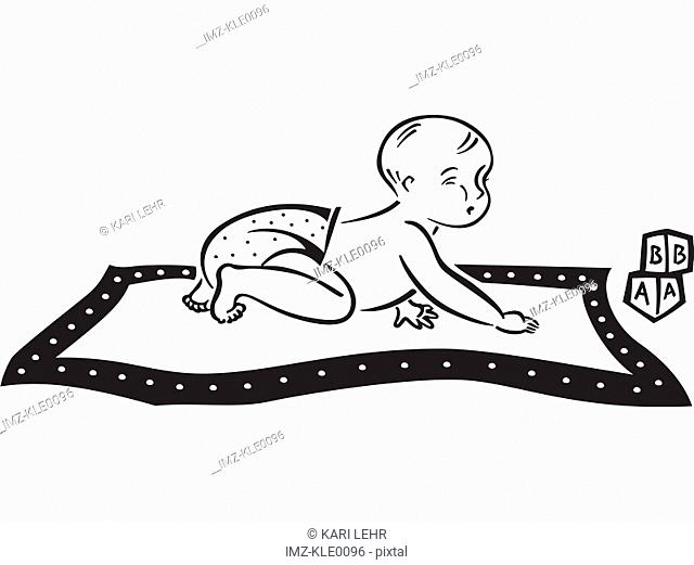 A baby crawling on a play mat