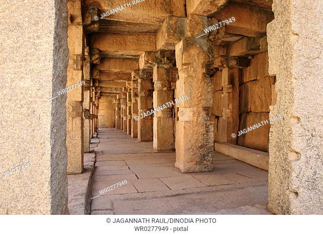 Corridor of Hajara Rama temple , Hampi Vijayanagar ruins , Karnataka , India