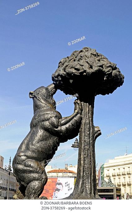 El ozo y el madrono, the bear and the mulberry tree monument, Puerta del Sol, square, Madrid, Spain, Europe, El ozo y el madrono, der Baer und der Maulbeerbaum