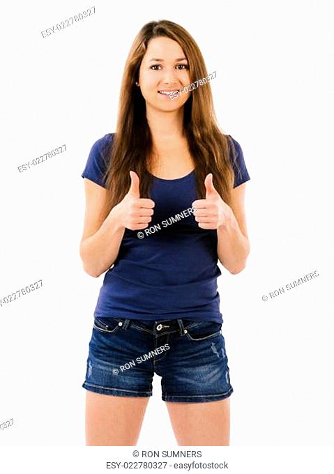 Beautiful woman with two thumbs up