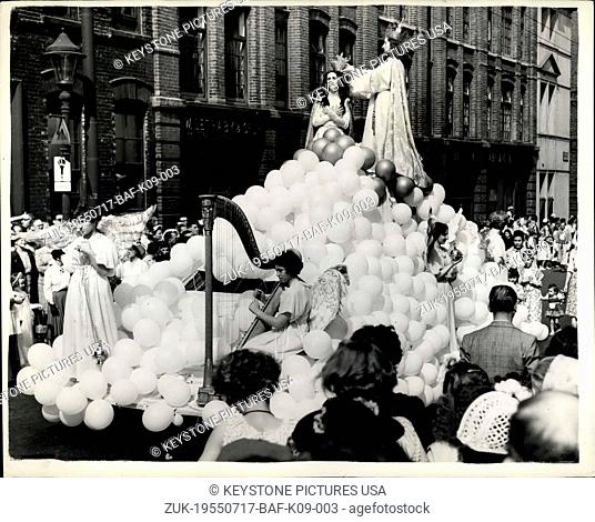 Jul. 17, 1955 - Annual Procession in Honour of Our Lady Of Mount Carmel - Cardinal Griffin walks in Precession: Cardinal Griffin walked through the streets of...