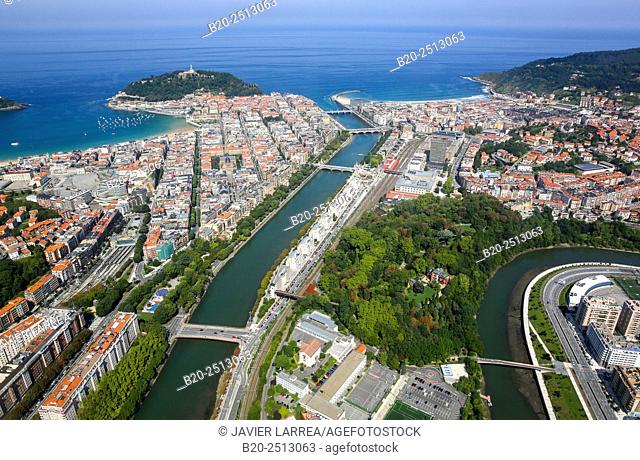 Aerial view. Urumea river. Donostia. San Sebastian. Gipuzkoa. Basque Country. Spain