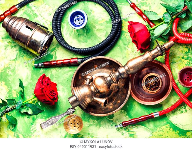 East hookah with rose aroma for relax.Shisha hookah.Hookah with flower