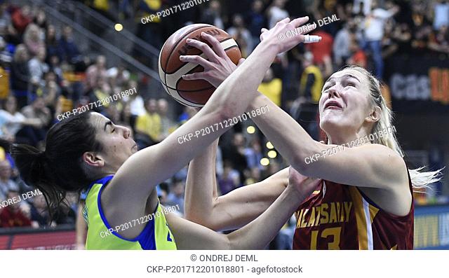 L-R Leticia Romero of USK and Gintare Petronyte of Galatasaray in action during the 7th round group A of women's basketball European League match ZVVZ USK Praha...