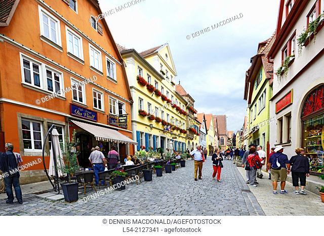Outdoor Cafe Shopping Rothenburg Germany DE Franconia Bavaria