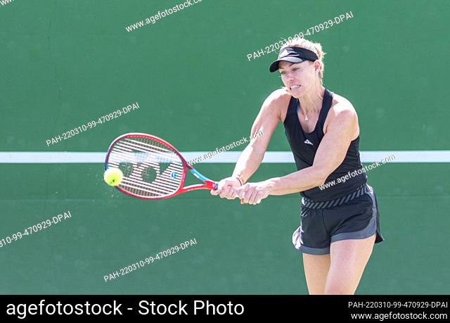 10 March 2022, US, Indian Wells: Tennis; ATP Tour; Indian Wells; BNP Paribas Open; Women; Singles: German professional tennis player Angelique Kerber trains...