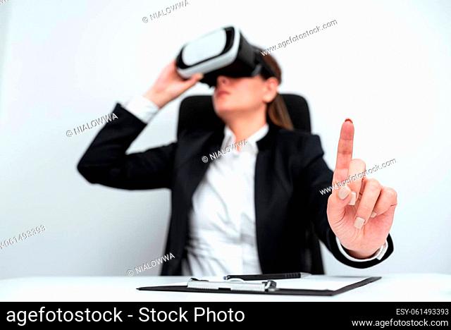 Woman Wearing Virtual Reality Simulator During Professional Training