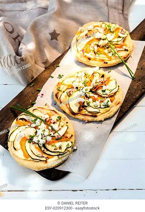 Tasty vegetarian pizzas with pepper and eggplant