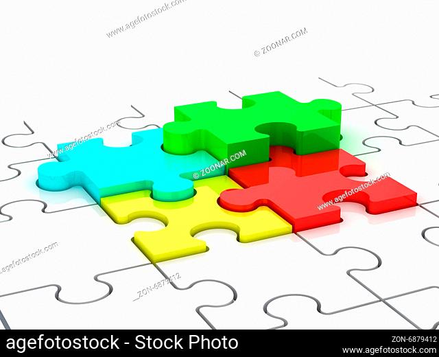 Colorful puzzle pieces as puzzle chart, isolated on white background
