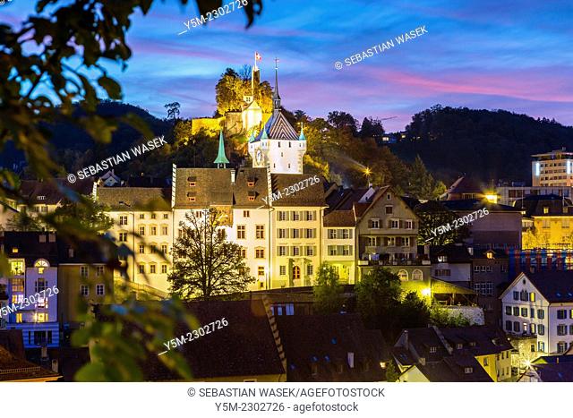 View towards castle, Baden, Kanton Aargau, Switzerland