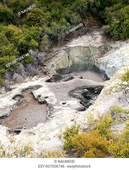 Devil's Ink Pots pools at Wai-O-Tapu geothermal area in New Zealand
