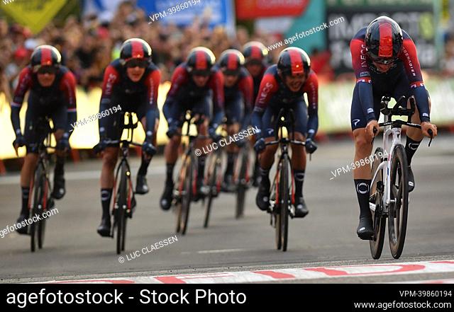 British Ethan Hayter of Ineos Grenadiers crosses the finish line at the first stage of the 2022 edition of the 'Vuelta a Espana', Tour of Spain cycling race