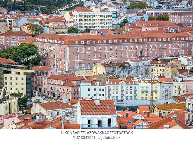 Aerial view from Miradouro da Graca viewing point in Lisbon, Portugal with Sao Jose hospital