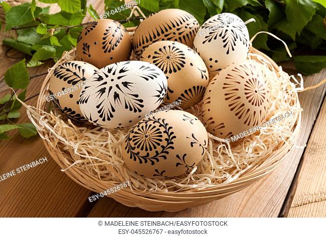Easter eggs painted with wax - technique typical for certain parts of the Czech Republic