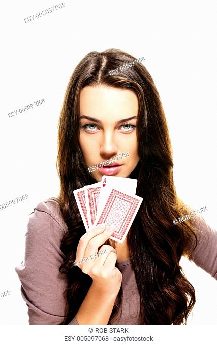 beautiful woman playing poker