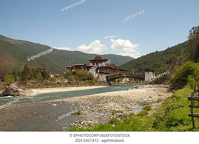 Traditional building in Punakha Dzong in Bhutan