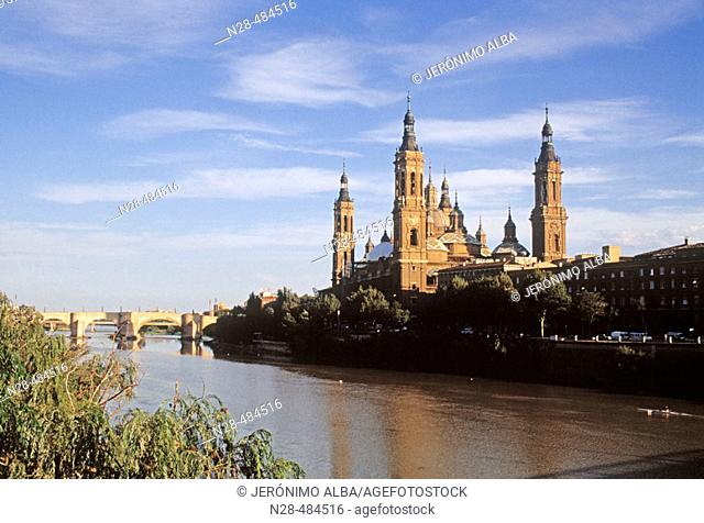 Pilar basilica and Ebro river. Zaragoza. Aragon. Spain