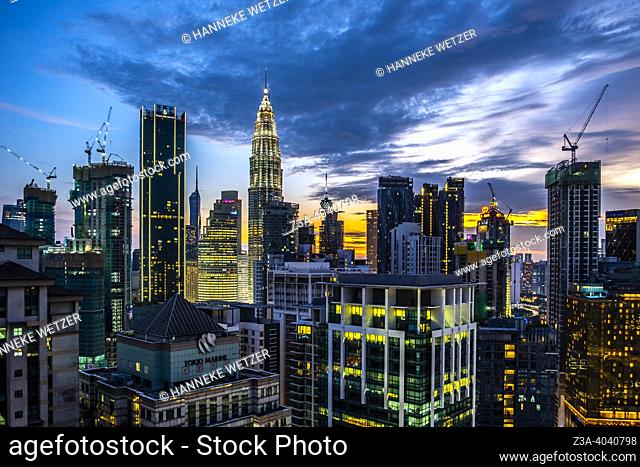 Kuala Lumpur skyline in the evening, Kuala Lumpur, Malaysia, Asia