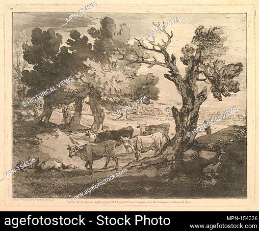 Wooded Landscape with Herdsmen and Cows. Artist: Thomas Gainsborough (British, Sudbury 1727-1788 London); Publisher: Republished by John & Josiah Boydell...