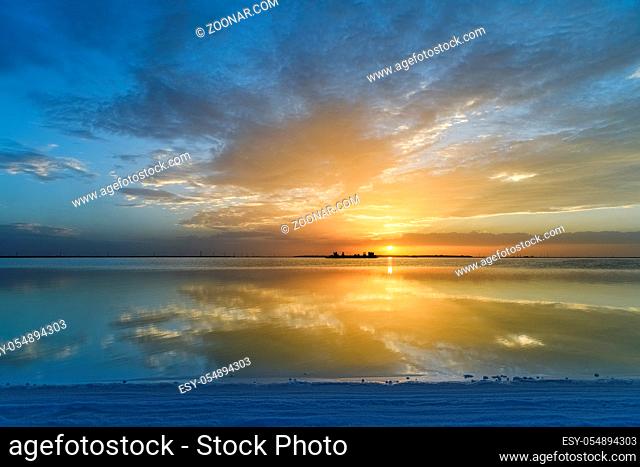 beautiful qarhan salt lake in sunset, golmud city, qinghai province, China