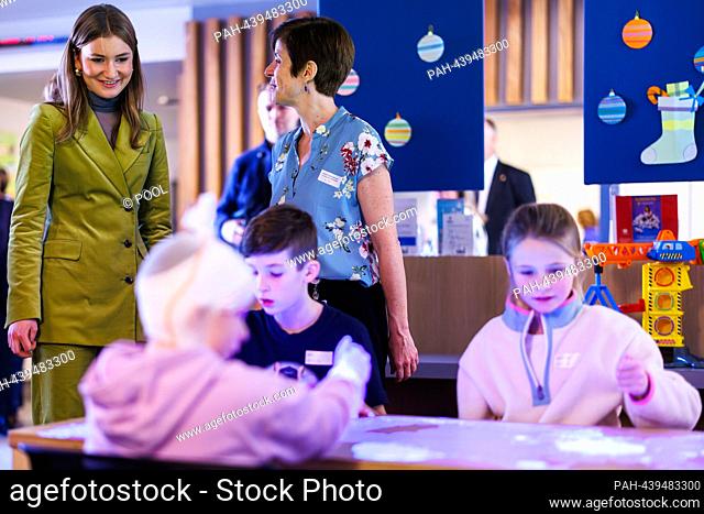 Crown Princess Elisabeth of Belgium at the Princess Elisabeth Childrens Hospital in Gent, on December 20, 2023, for a visit and which she opened in 2011