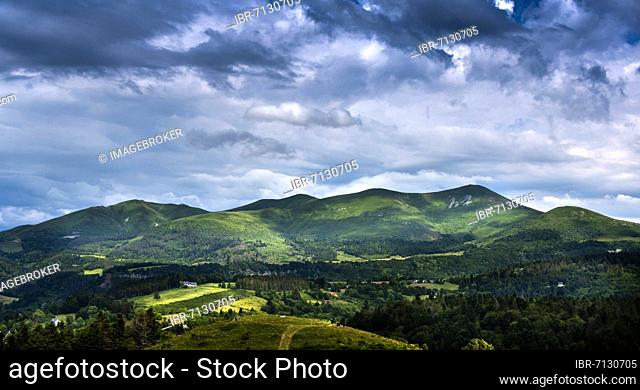 View of the Monts Dore in Auvergne Volcanoes Natural Park, Puy de Dome department, Auvergne Rhone Alpes, France, Europe