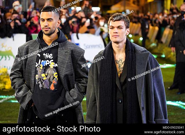 Italian songwriters Mahmood and Blanco at 72 Sanremo Music Festival. Green Carpet. Sanremo (Italy), January 31st, 2022