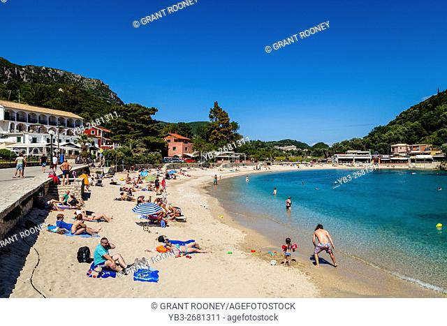 The Beach At The Seaside Village Of Paleokastritsa, Corfu Island, Greece