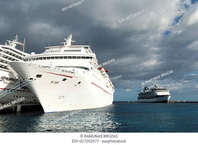 The morning view of cruise liners docked in San Miguel of Cozumel island (Mexico)