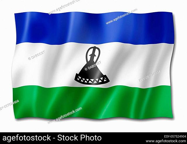 Lesotho flag, three dimensional render, isolated on white
