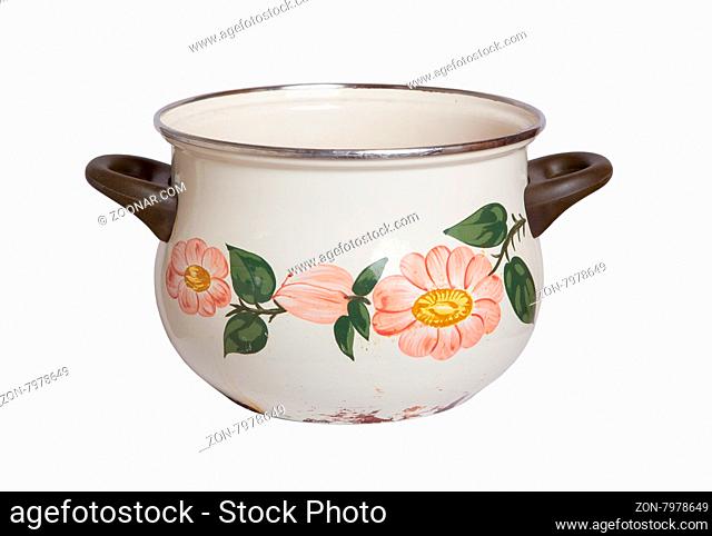 Old cooking pot isolated on white background