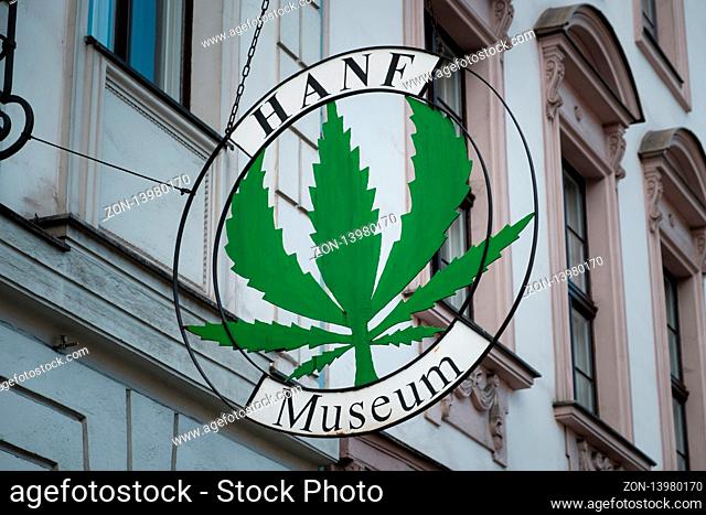Berlin, Germany - june 2019: The logo and sign of the Hemp Mueum (Hanf Museum) in Berlin