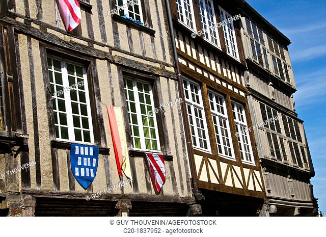 Medieval half timbered houses, Merciers square, Dinan, Cotes d'Armor 22, Brittany, France