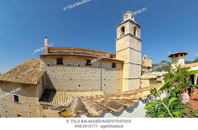 Bell tower of Church of Sant Bartomeu, Alaró, comarca de Raiguer, Mallorca, Balearic Islands, Spain