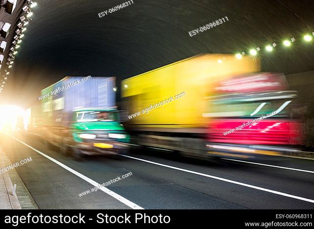 motion blurred truck on a highway/motorway/speedway
