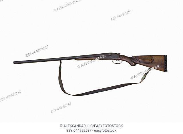 Vintage Double Barreled Hunting Gun From 1900s Isolated On White Background