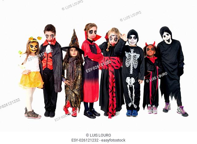 Group of kids with face-paint and Halloween costumes