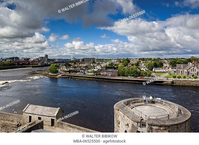 Ireland, County Limerick, Limerick City, King John's Castle, 13th century, elevated view with the River Shannon