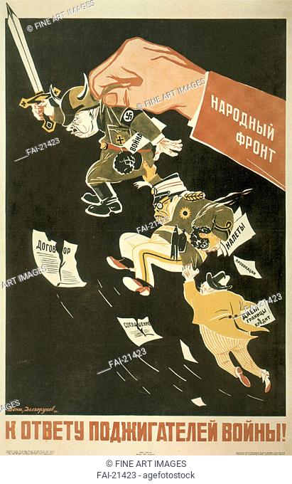 Popular Front. The instigators of World War must be held accountable. Deni (Denisov), Viktor Nikolaevich (1893-1946). Colour lithograph