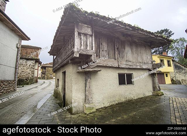 Torazo Asturias Spain: Horreos Traditional stone and wood construction for storage