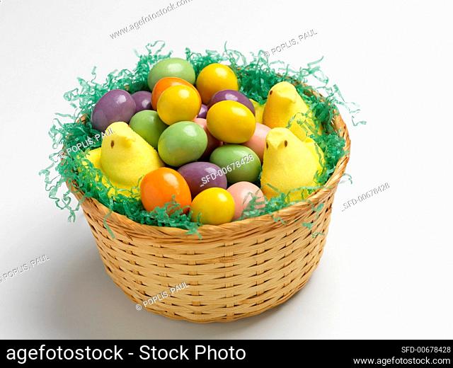 Easter Basket with Candy Eggs and Peeps